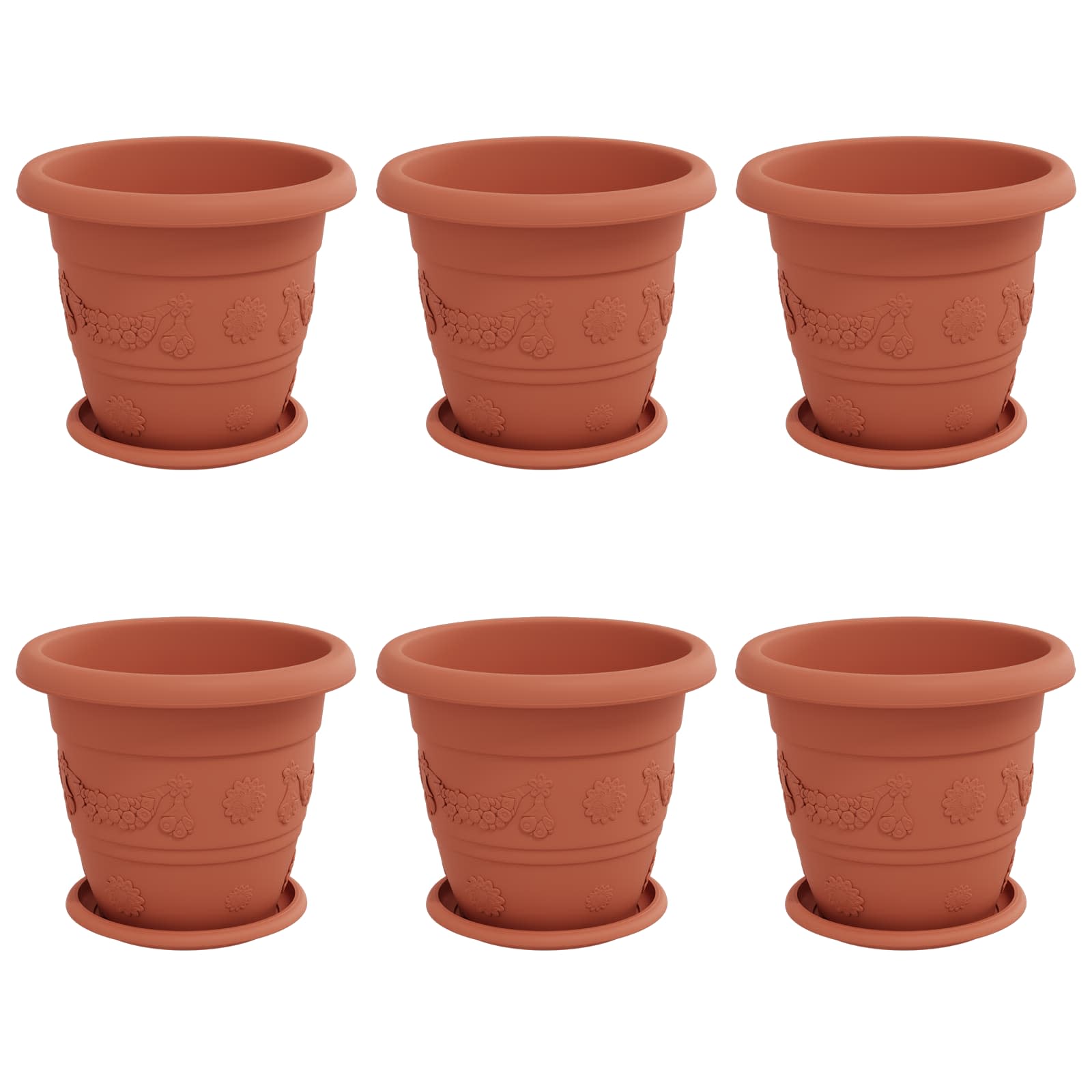 Vasi per Piante 6 pcs Rosso Mattone Ø 26 x 21.5 cm Plastica