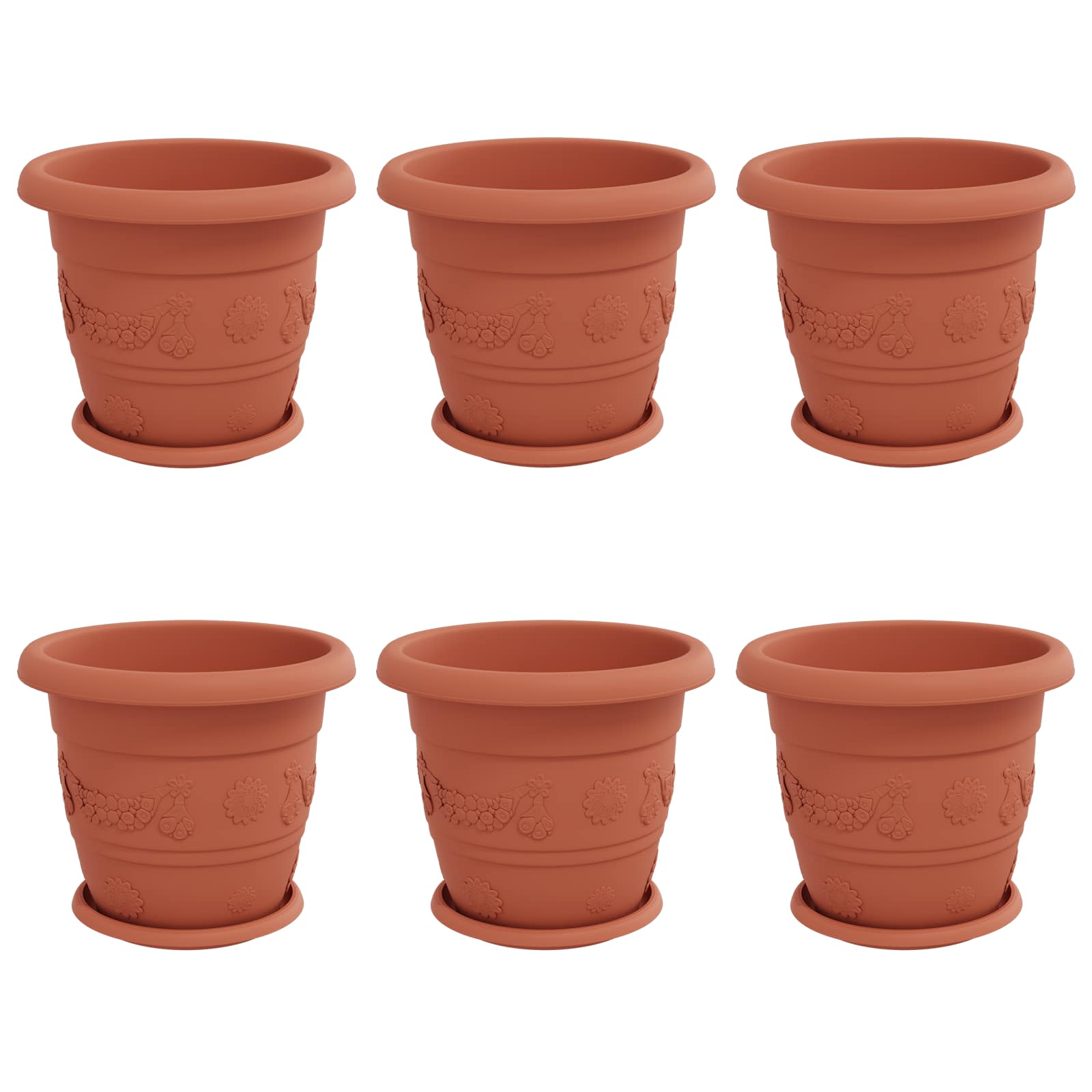 Vasi per Piante 6 pcs Rosso Mattone Ø 30 x 25 cm Plastica