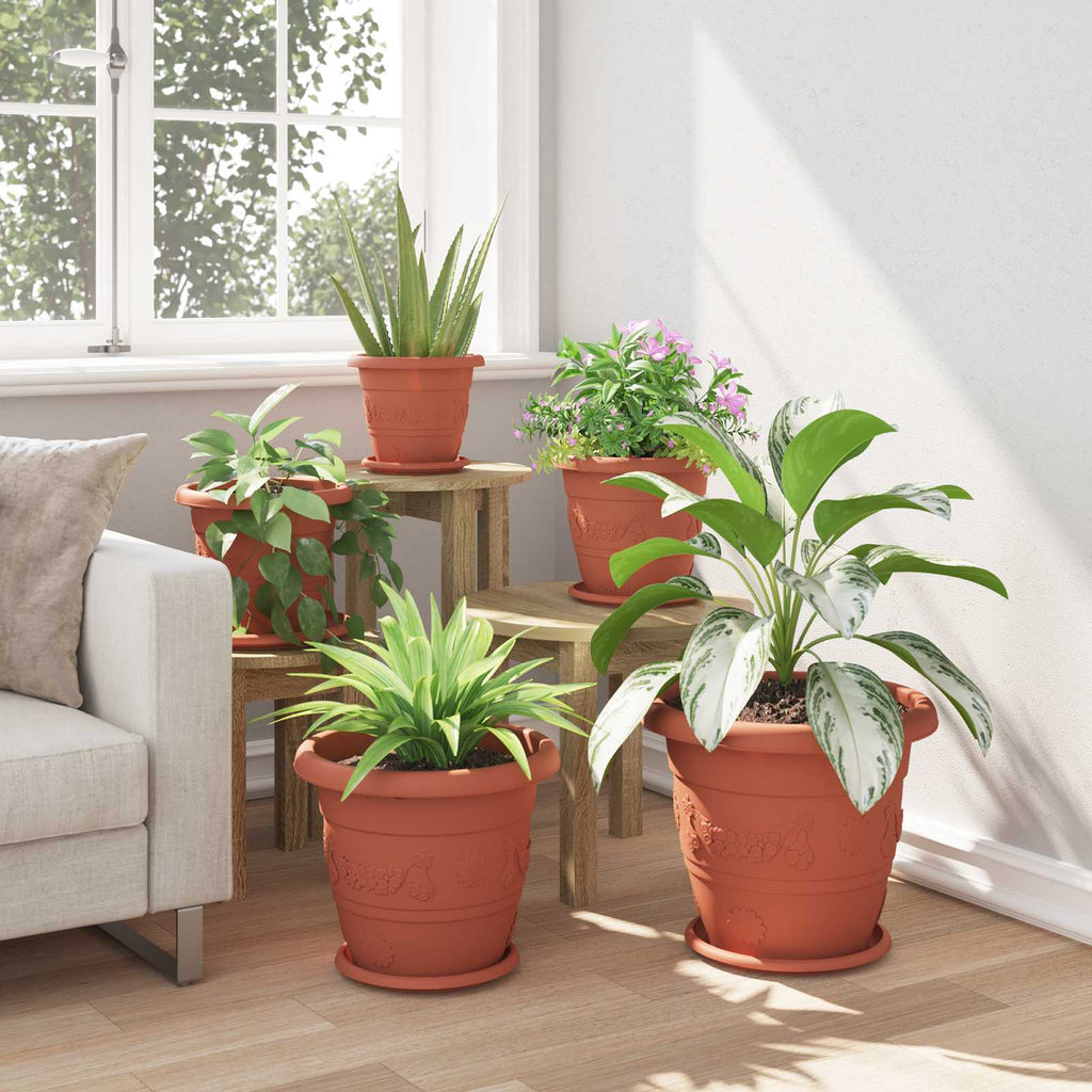Vasi per Piante 6 pcs Rosso Mattone Ø 34 x 28 cm Plastica