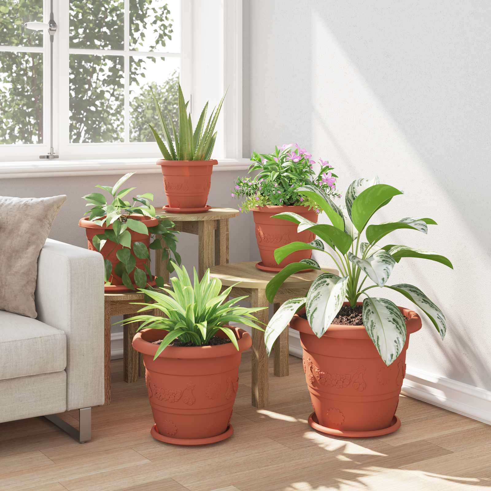 Vasi per Piante 6 pcs Rosso Mattone Ø 34 x 28 cm Plastica