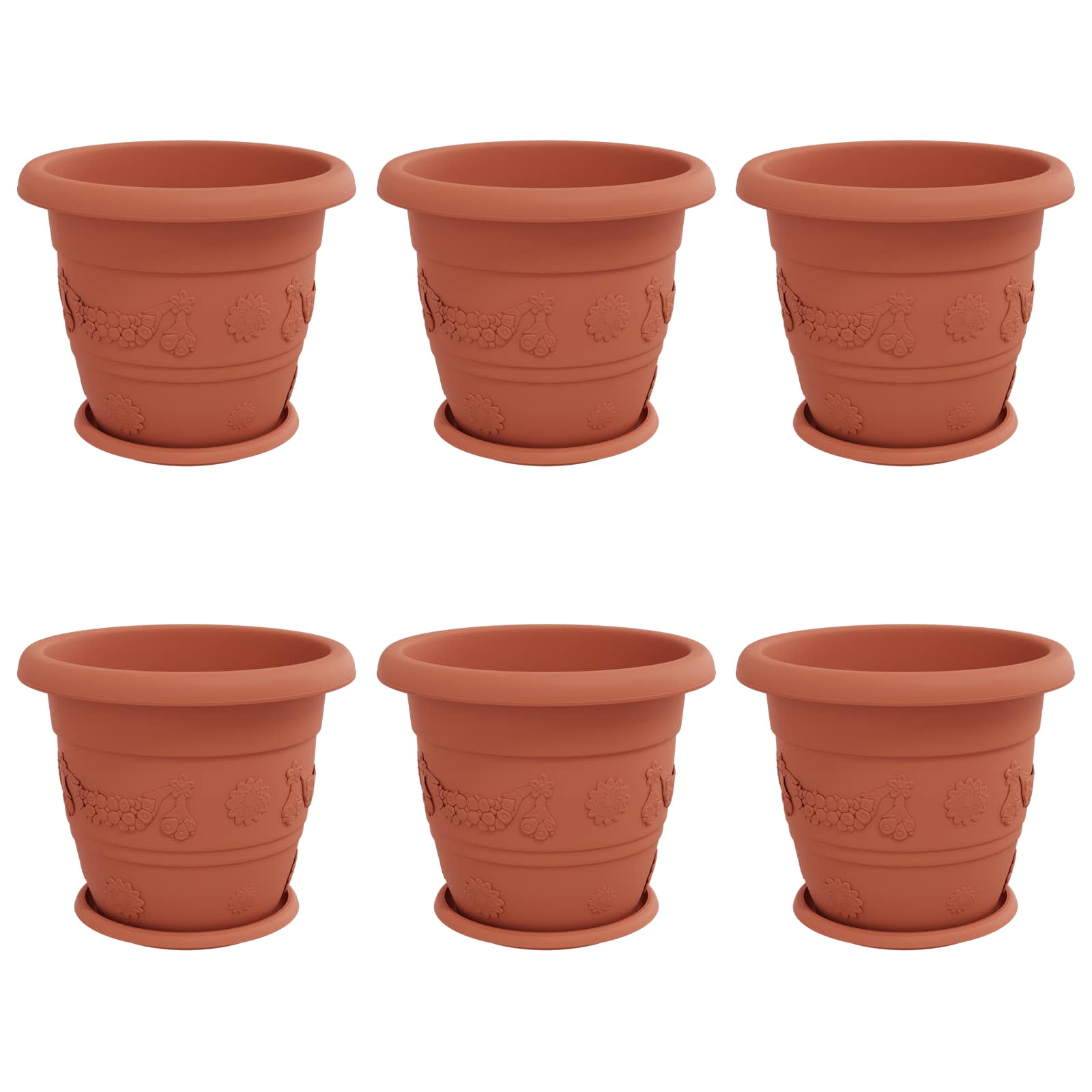 Vasi per Piante 6 pcs Rosso Mattone Ø 34 x 28 cm Plastica