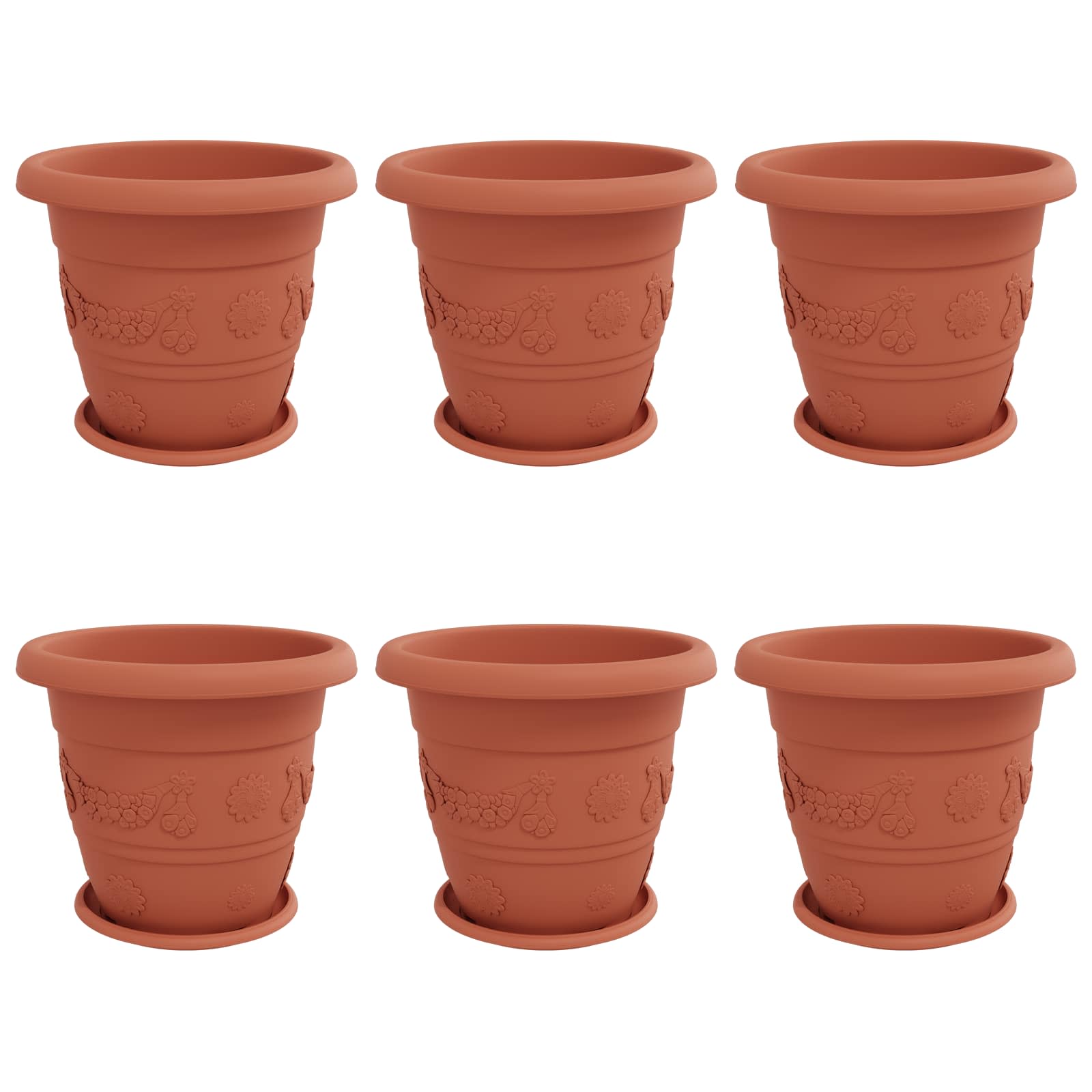 Vasi per Piante 6 pcs Rosso Mattone Ø 39 x 32 cm Plastica