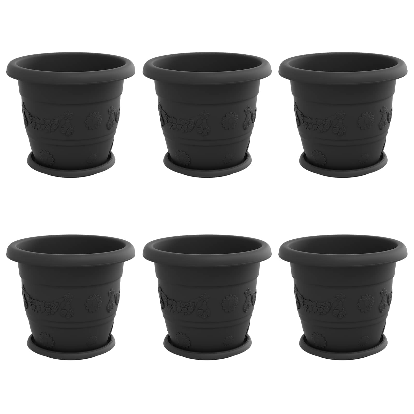 Vasi per Piante 6 pcs Nero Ø 30 x 25 cm Plastica