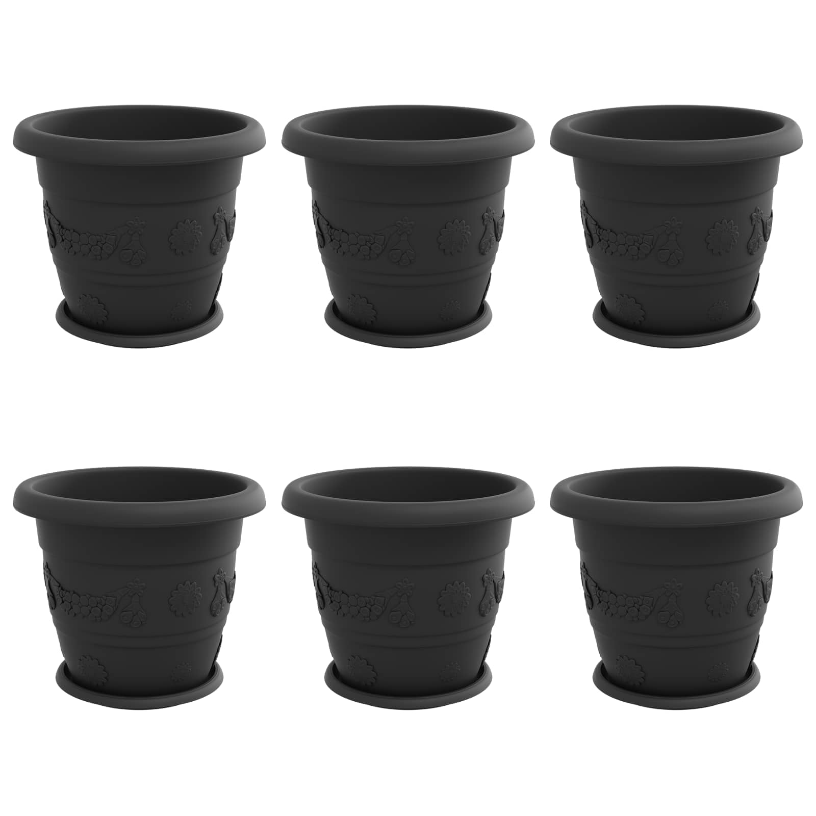 Vasi per Piante 6 pcs Nero Ø 34 x 28 cm Plastica