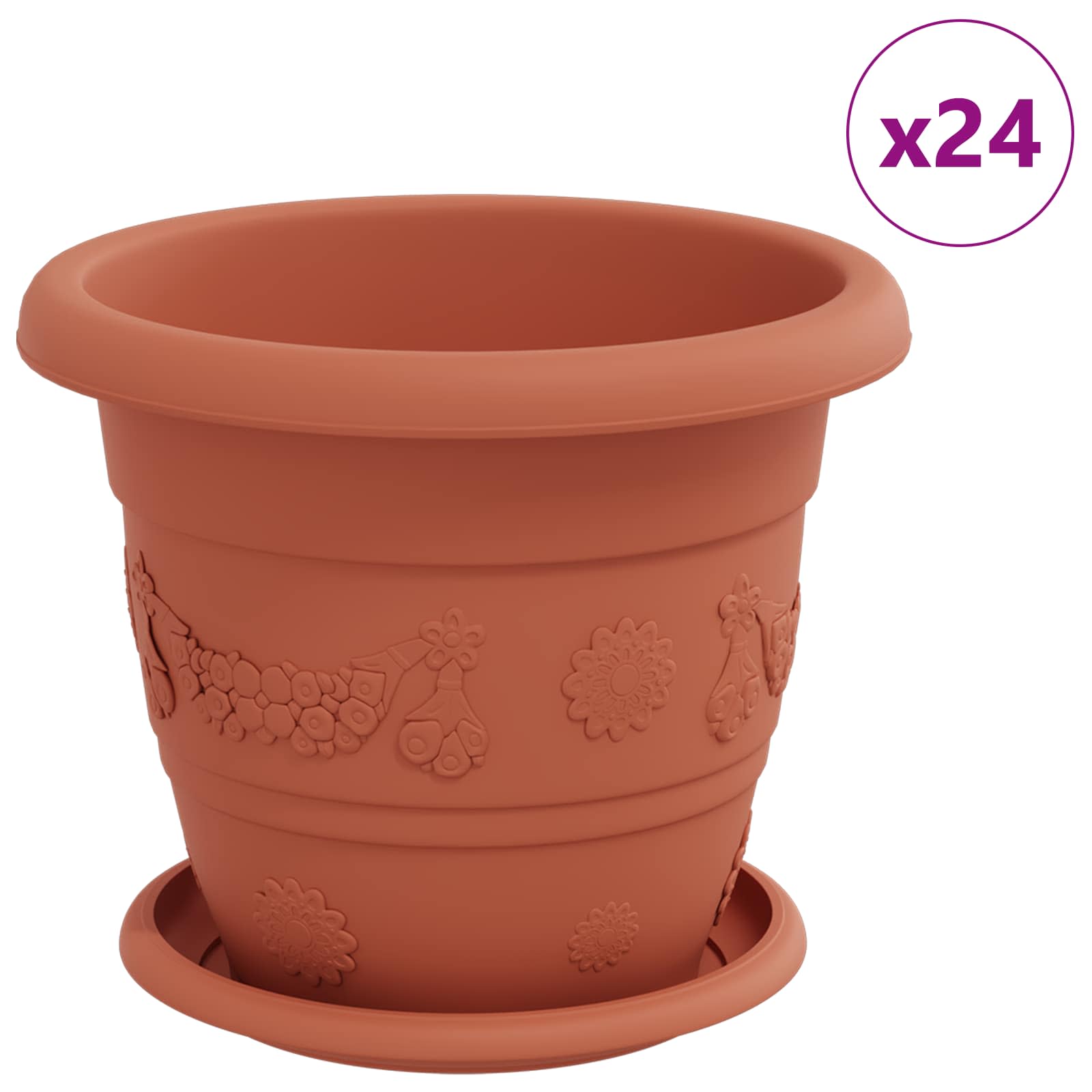 Vasi per Piante 24 pcs Rosso Mattone Ø 22 x 18 cm Plastica