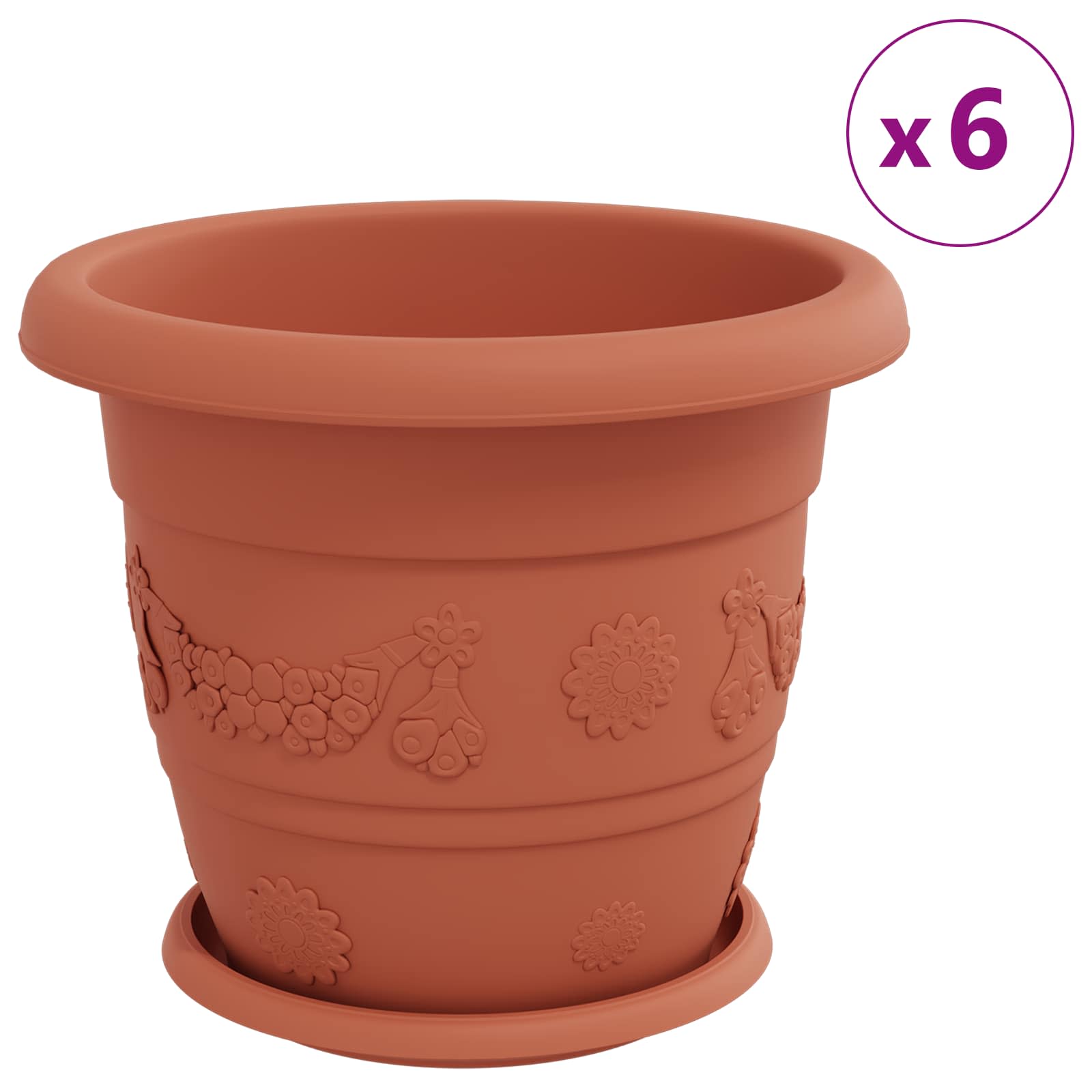 Vasi per Piante 24 pcs Rosso Mattone Ø 30 x 25 cm Plastica