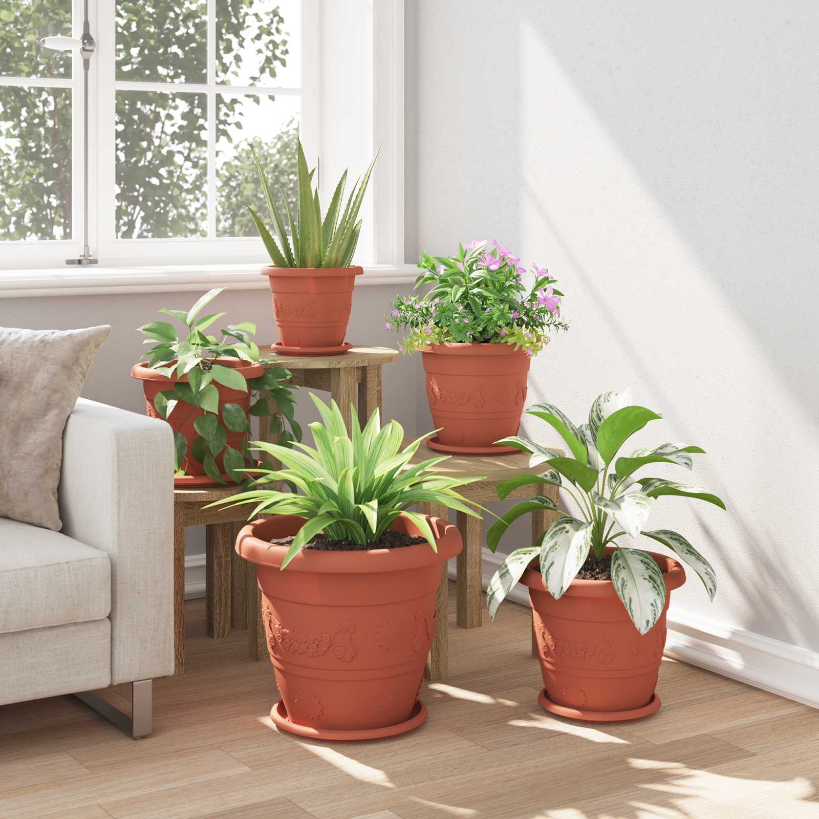 Vasi per Piante 24 pcs Rosso Mattone Ø 39 x 32 cm Plastica