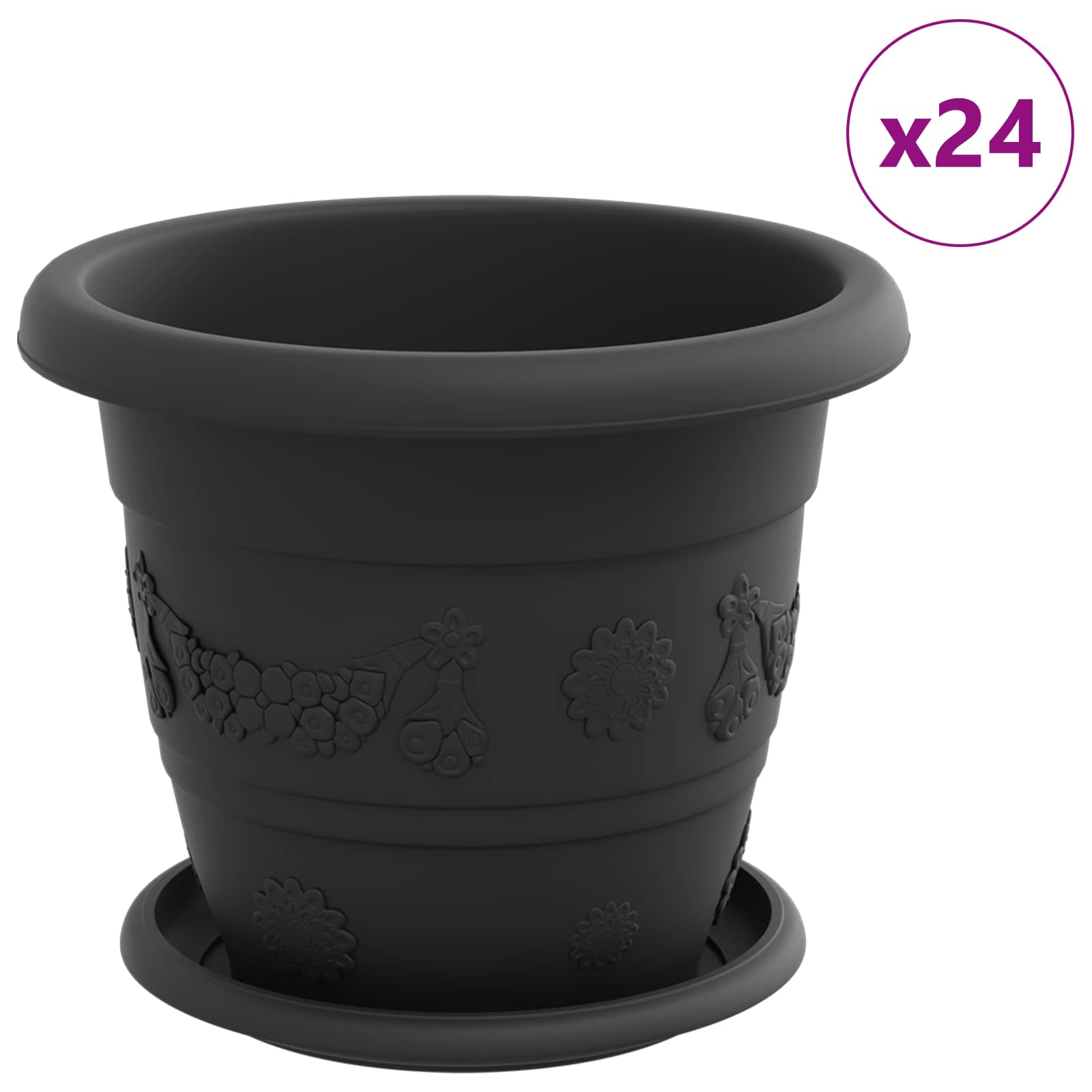 Vasi per Piante 24 pcs Nero Ø 22 x 18 cm Plastica