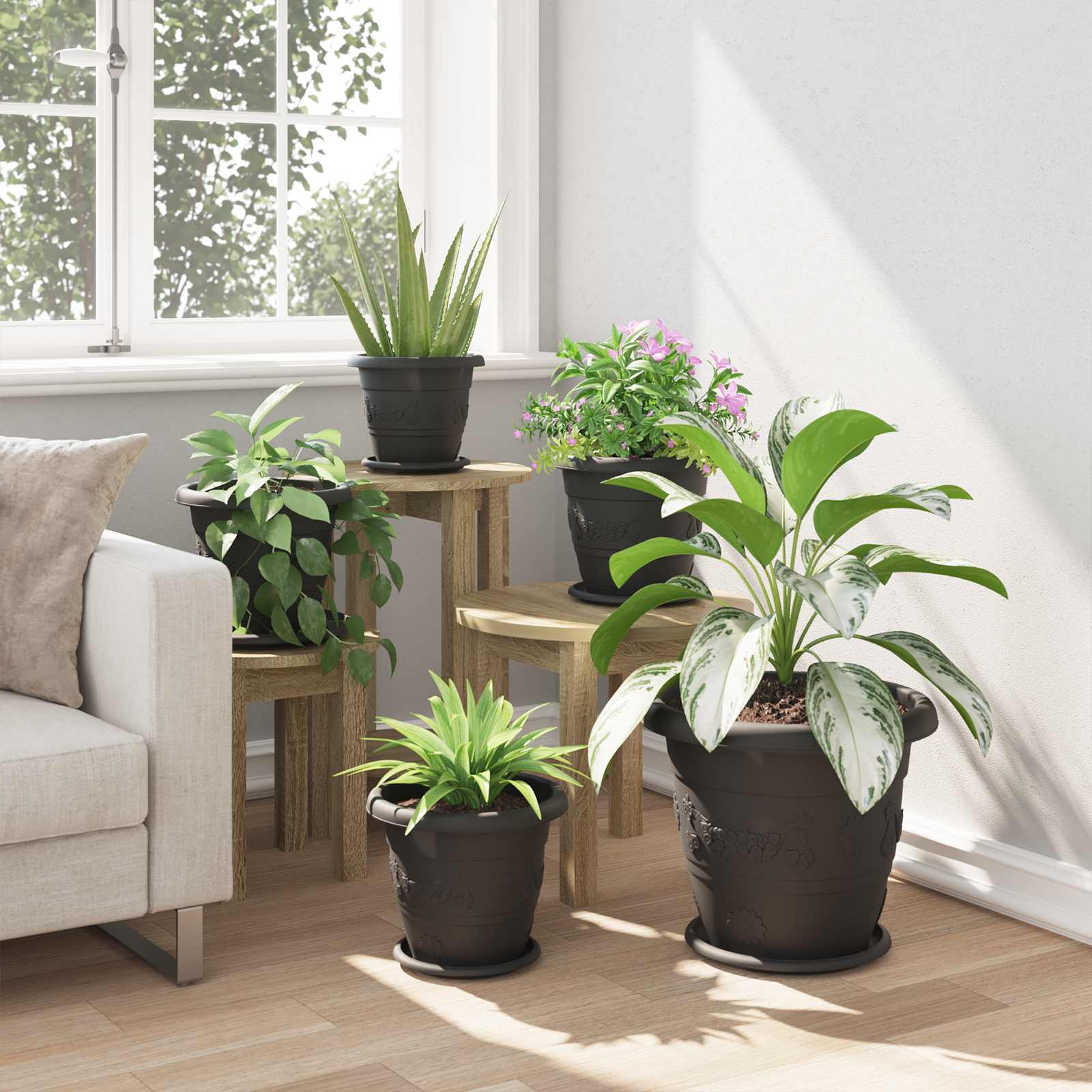 Vasi per Piante 24 pcs Nero Ø 26 x 21.5 cm Plastica