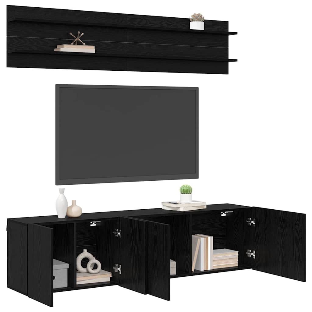 Unità TV Montaggio a parete 6 pcs Rovere nero Legno multistrato