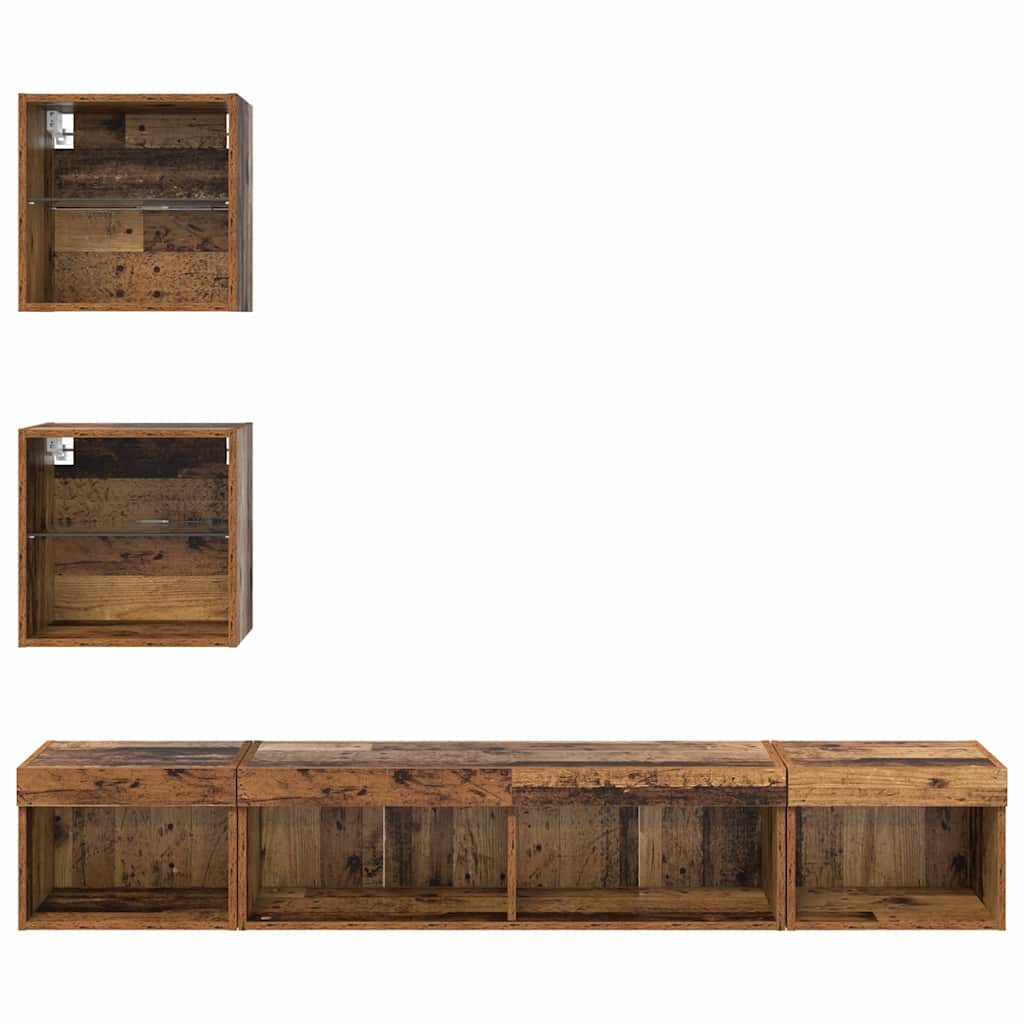 Unità a muro per TV con LED con led 5 pcs Legno vecchio