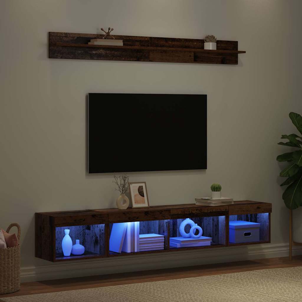 Set di Mobiletto da TV a Parete con led 5 pcs Legno vecchio