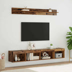 Set di Mobiletto da TV a Parete con led 5 pcs Legno vecchio