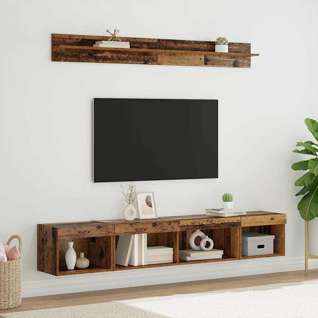 Set di Mobiletto da TV a Parete con led 5 pcs Legno vecchio