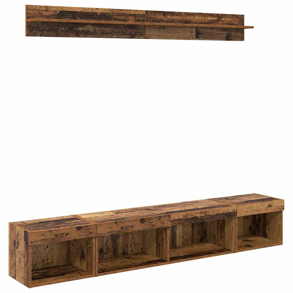 Set di Mobiletto da TV a Parete con led 5 pcs Legno vecchio