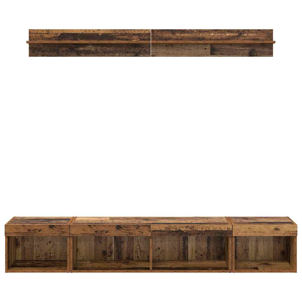 Set di Mobiletto da TV a Parete con led 5 pcs Legno vecchio