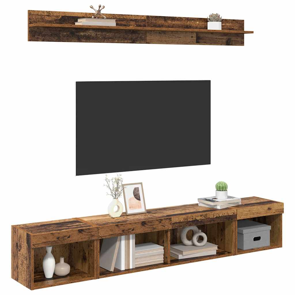 Set di Mobiletto da TV a Parete con led 5 pcs Legno vecchio