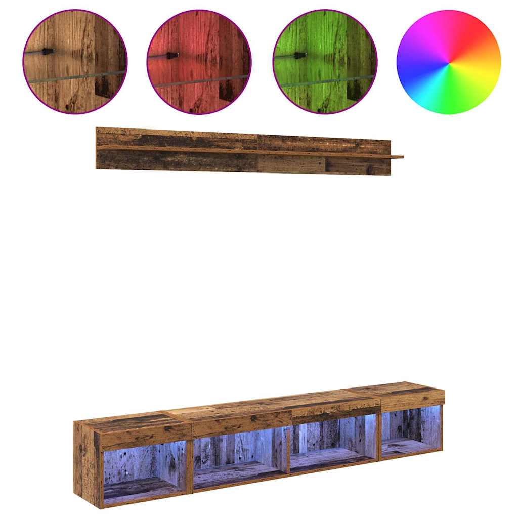 Set di Mobiletto da TV a Parete con led 5 pcs Legno vecchio