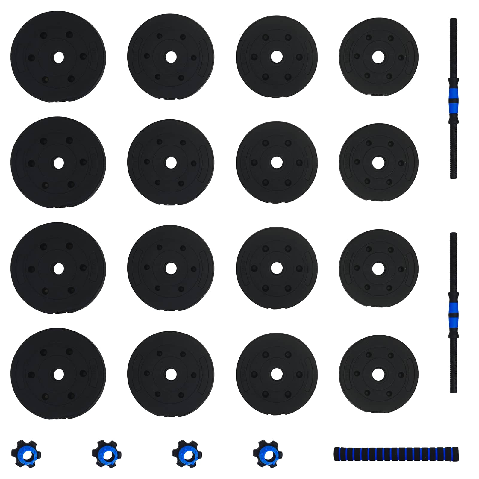 Set di Manubri 2-in-1 30kg Nero e Blu Cemento e sabbia di ferro