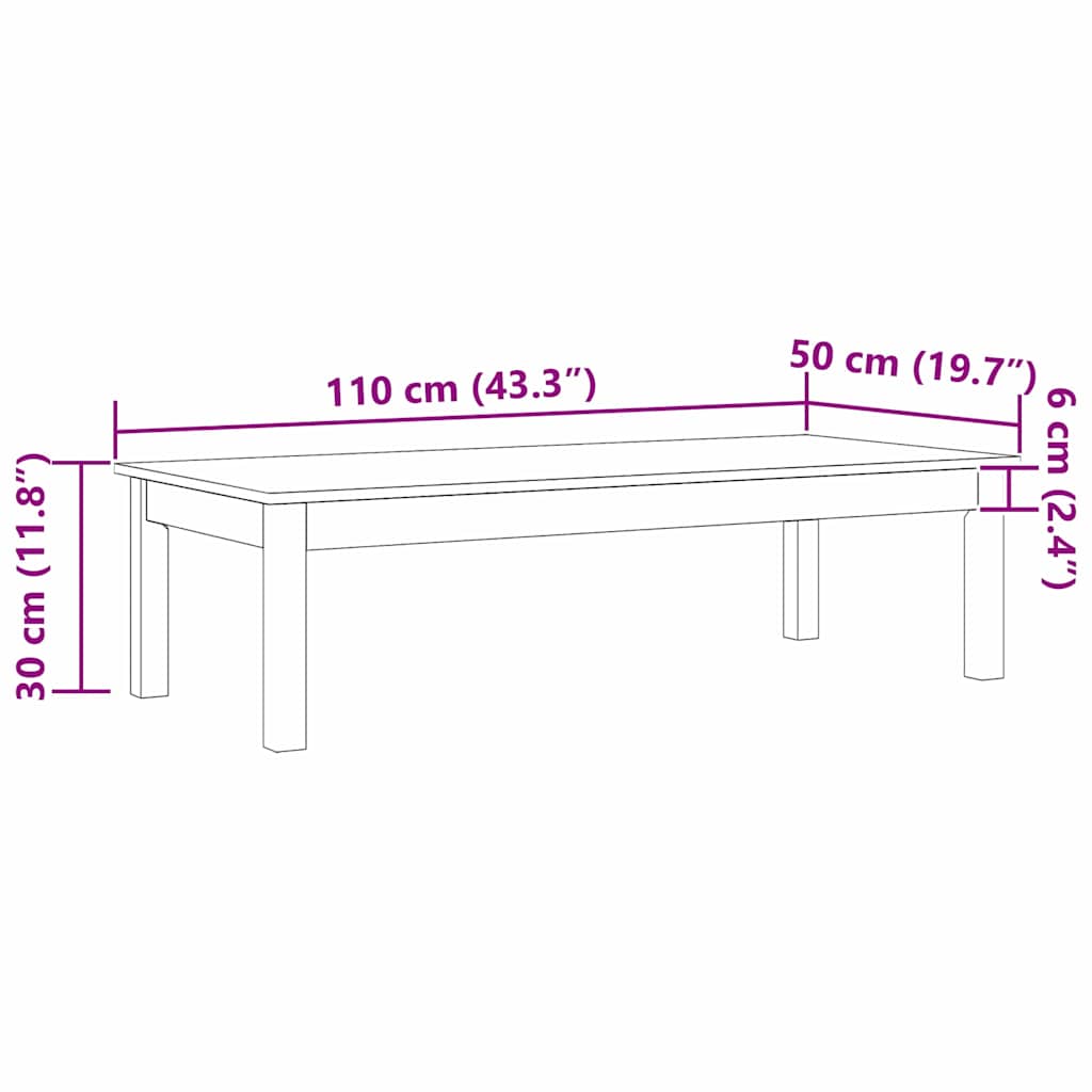 Tavolino da salotto Max Marrone 110 x 50 x 30 cm Pino massello