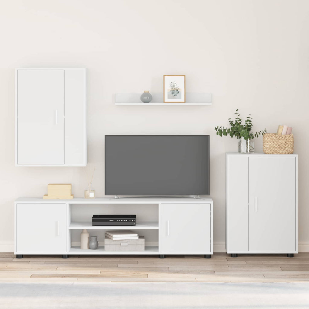 Set mobile TV Montaggio a parete 4 pcs Bianco Legno multistrato