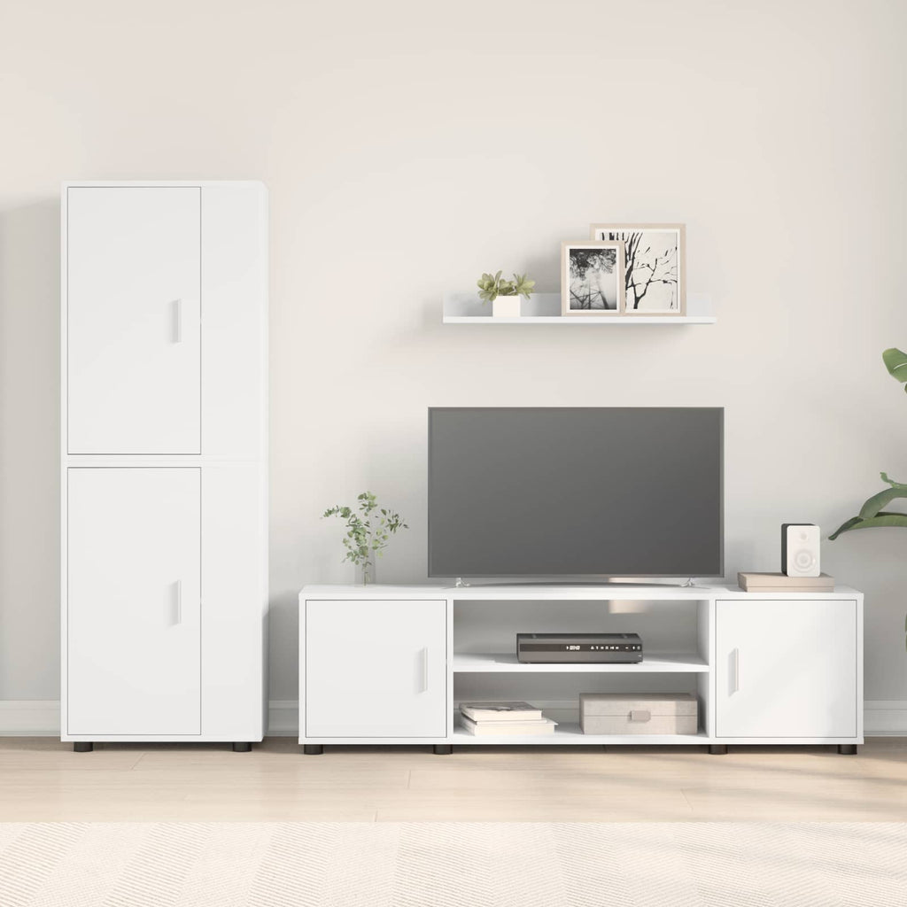 Set mobile TV Montaggio a parete 4 pcs Bianco Legno multistrato