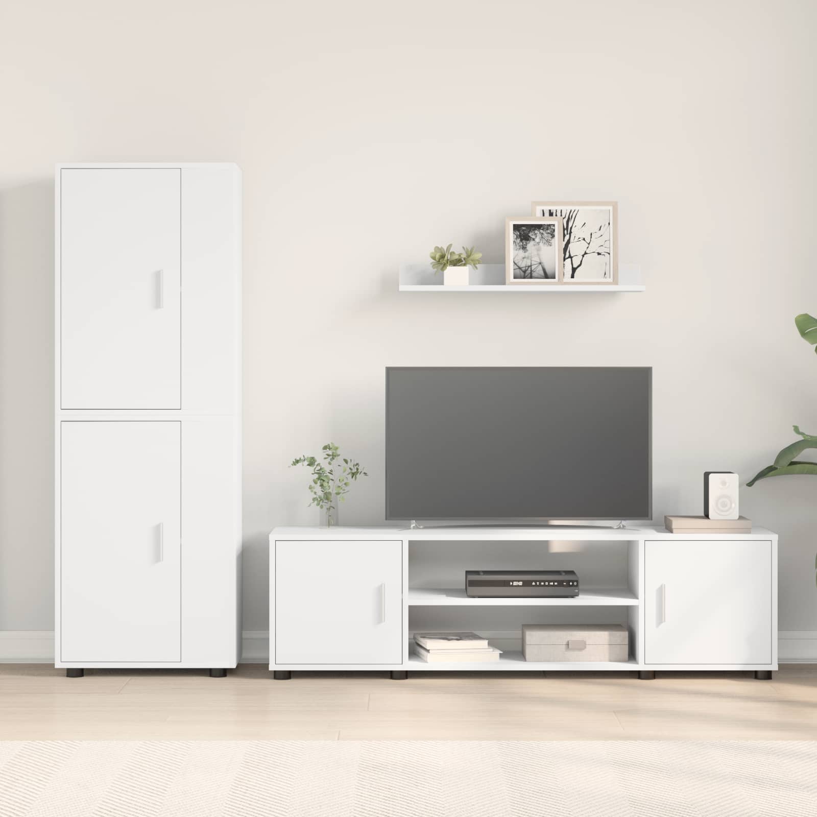 Set mobile TV Montaggio a parete 4 pcs Bianco Legno multistrato