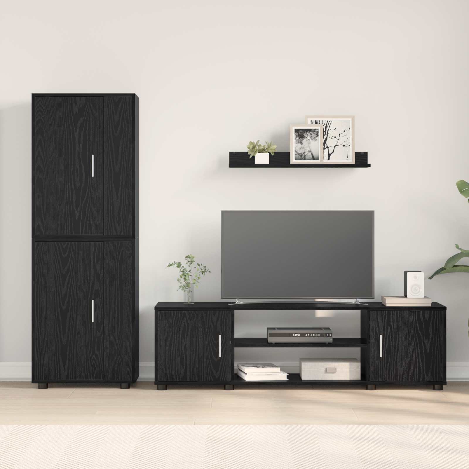 Set mobile TV 4 pcs Rovere Nero Legno multistrato