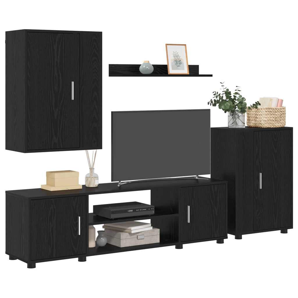 Set mobile TV 4 pcs Rovere Nero Legno multistrato