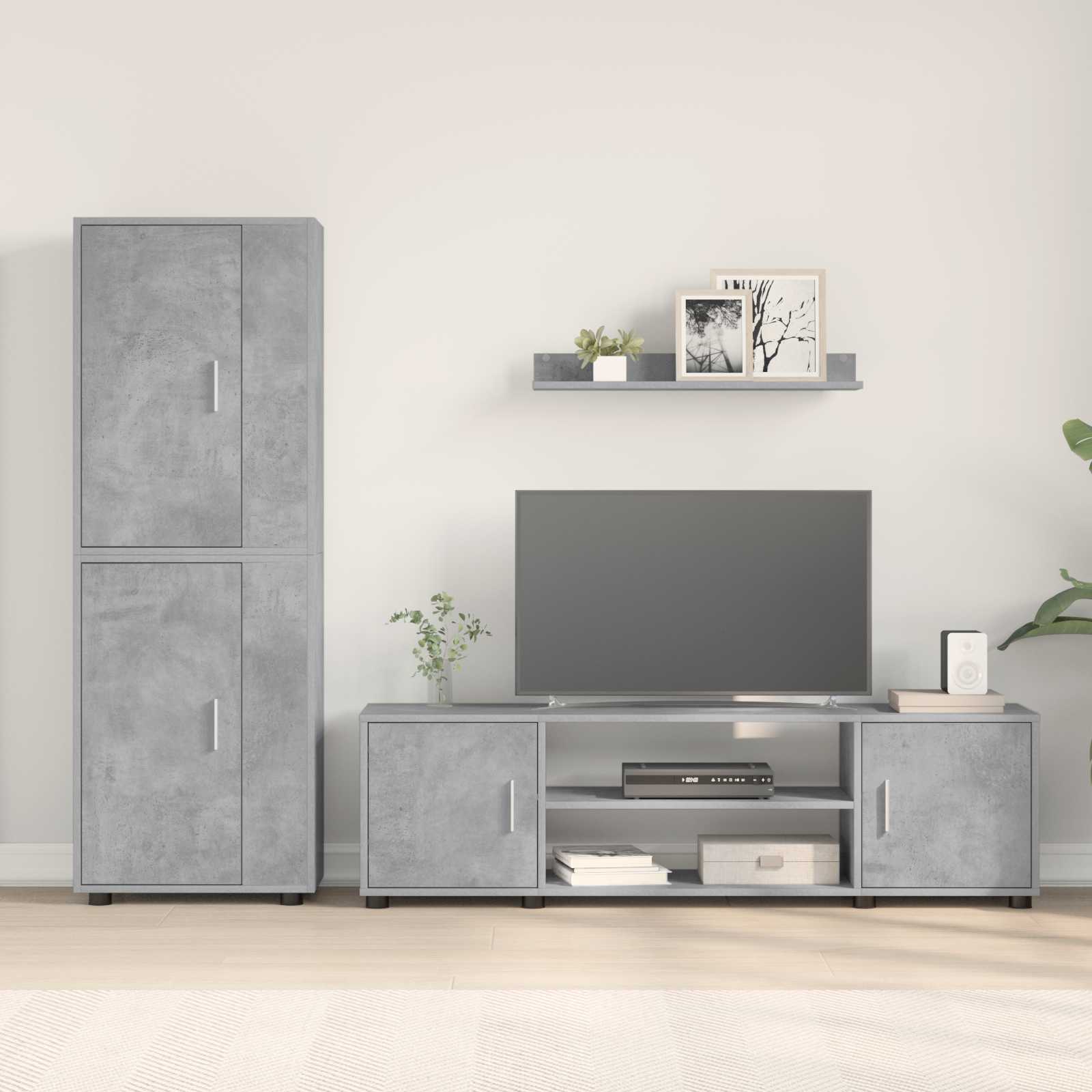 Set mobile TV 4 pcs Grigio cemento Legno multistrato