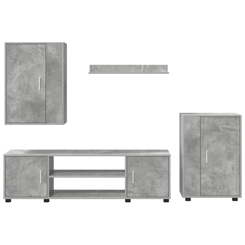 Set mobile TV 4 pcs Grigio cemento Legno multistrato