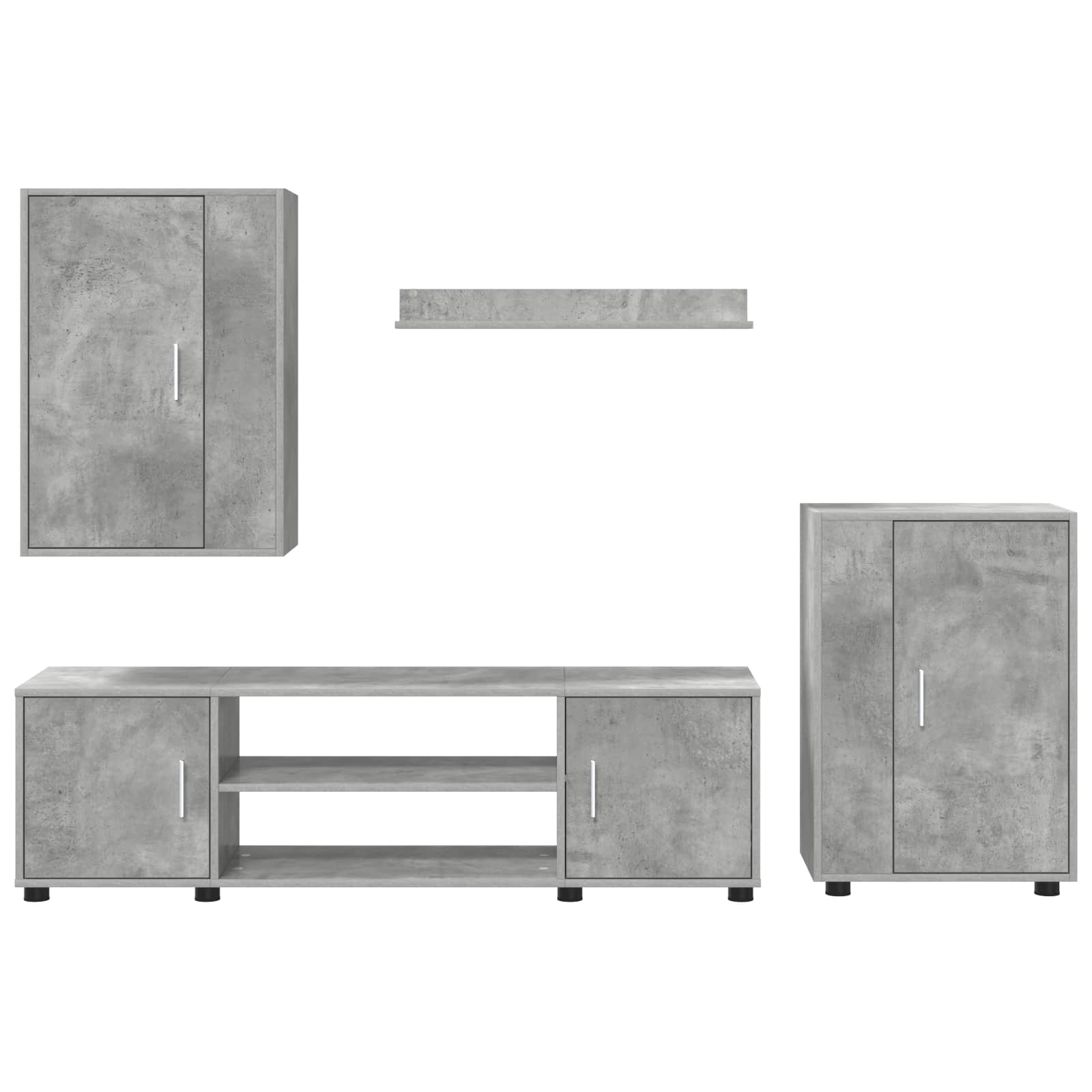 Set mobile TV 4 pcs Grigio cemento Legno multistrato