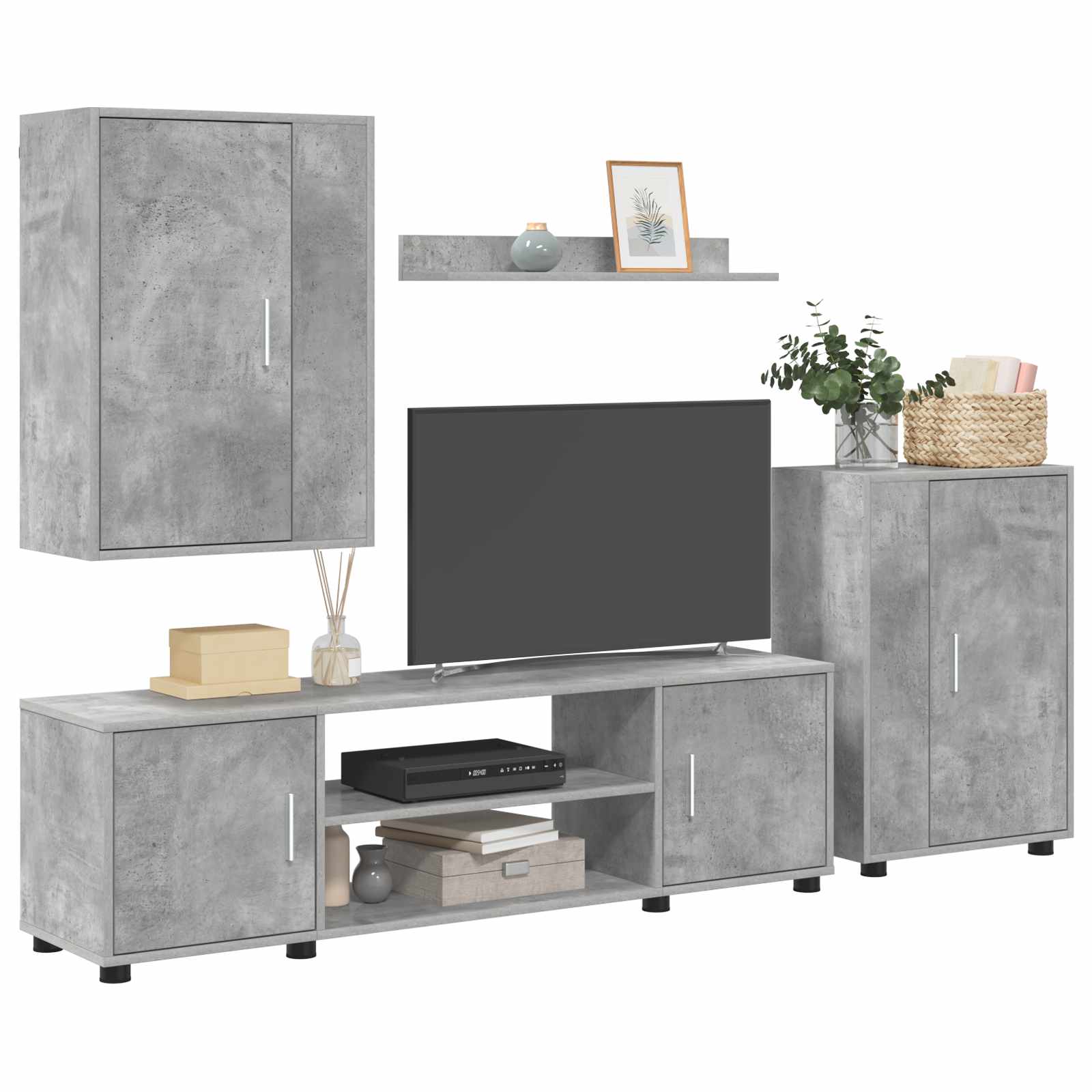 Set mobile TV 4 pcs Grigio cemento Legno multistrato