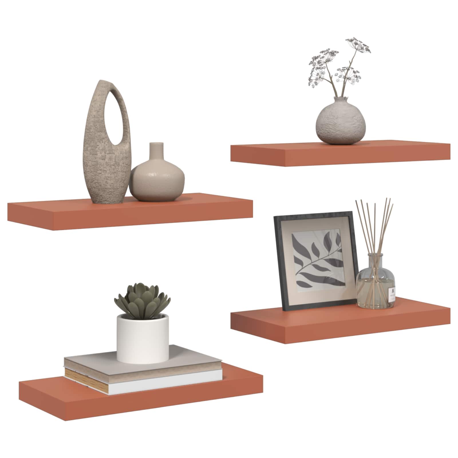 Scaffale da parete 4 pcs Rosso 50 x 23 x 4 cm Legno multistrato