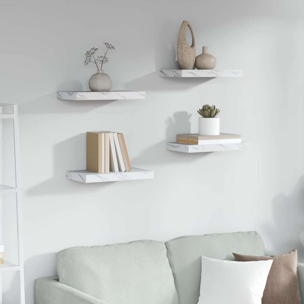 Scaffale da parete 4 pcs Marmo Bianco 40 x 23,5 x 4 cm