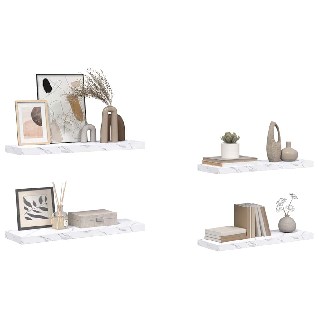 Scaffale da parete 4 pcs Marmo Bianco 90 x 23,5 x 4 cm