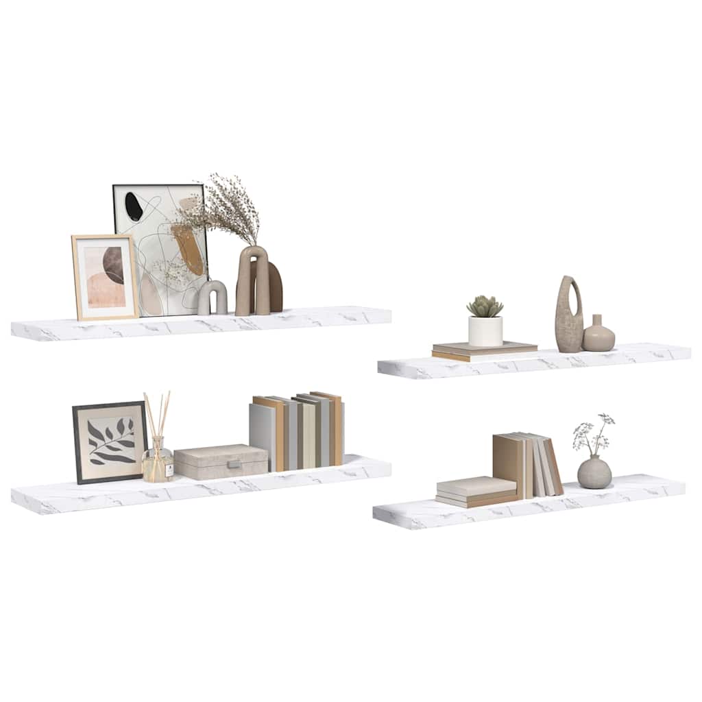 Scaffale da parete 4 pcs Marmo Bianco 120 x 23,5 x 4 cm
