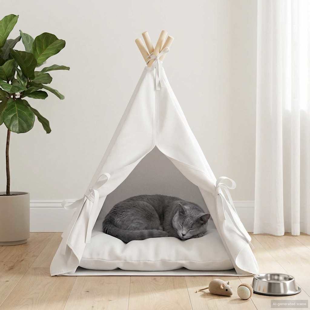 Tenda per animali con cuscino Bianco 50 x 50 x 60 cm Poliestere