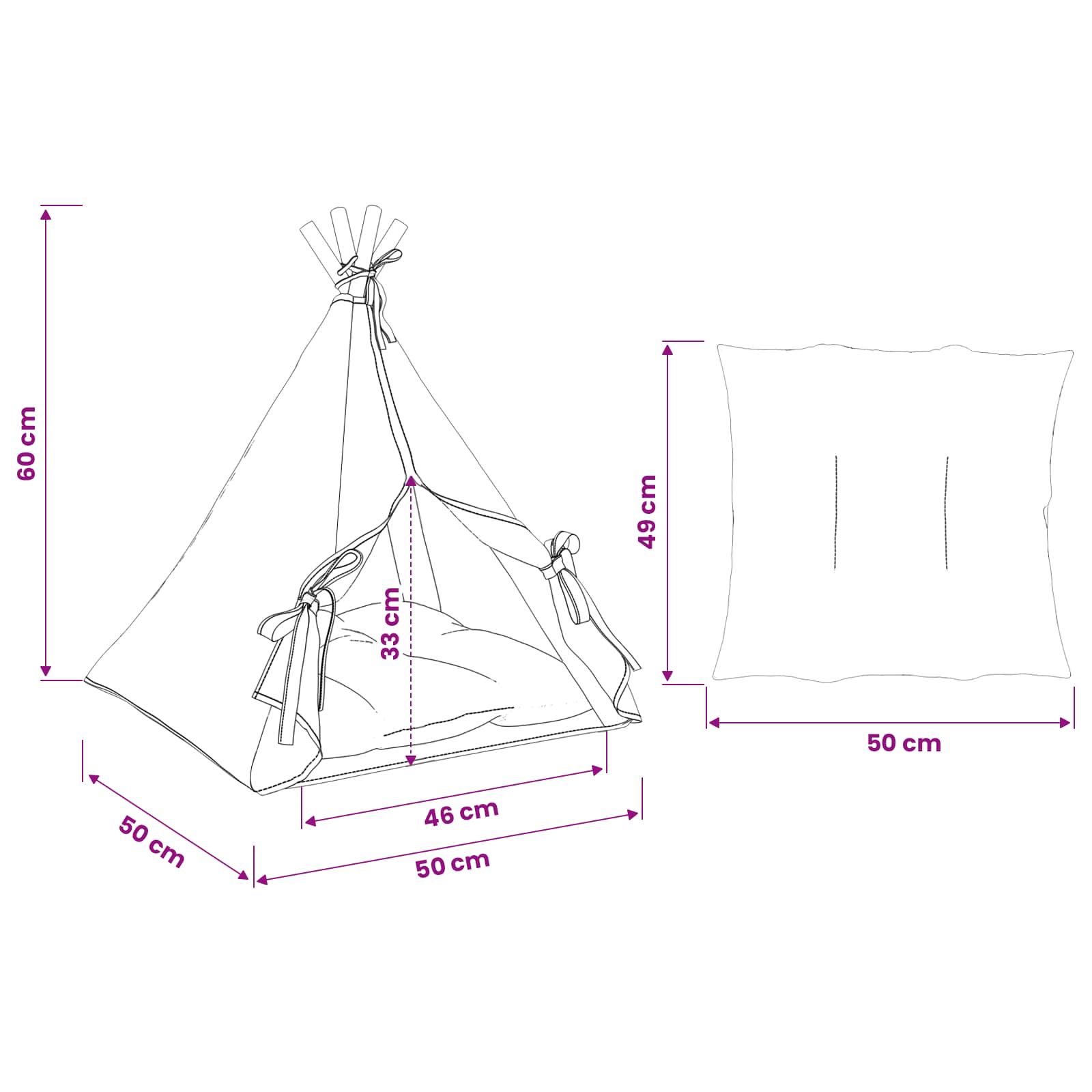 Tenda per animali con cuscino Bianco 50 x 50 x 60 cm Poliestere