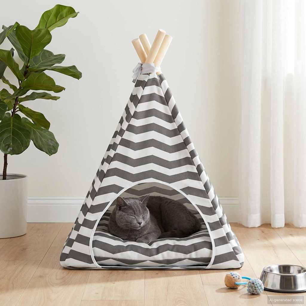 Tenda per animali con cuscino Bianco e Grigio 40 x 40 x 50 cm