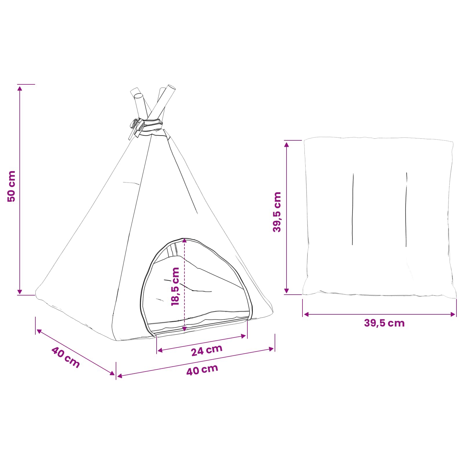 Tenda per animali con cuscino Bianco e Grigio 40 x 40 x 50 cm