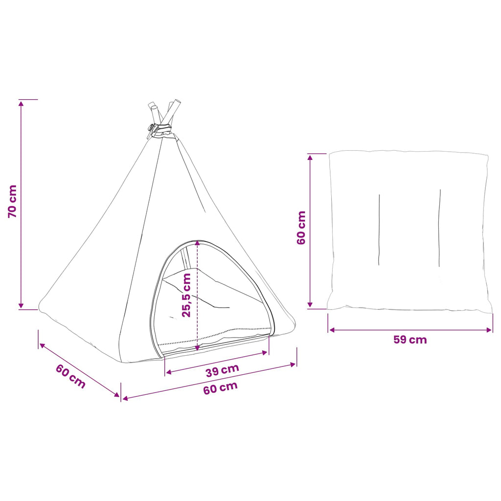 Tenda per animali con cuscino Bianco e Grigio 60 x 60 x 70 cm