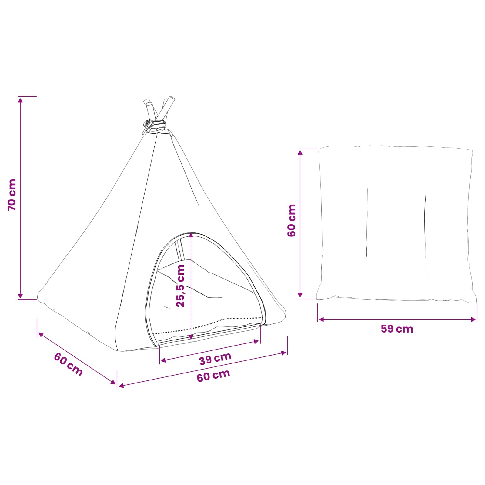 Tenda per animali con cuscino Bianco e Grigio 60 x 60 x 70 cm