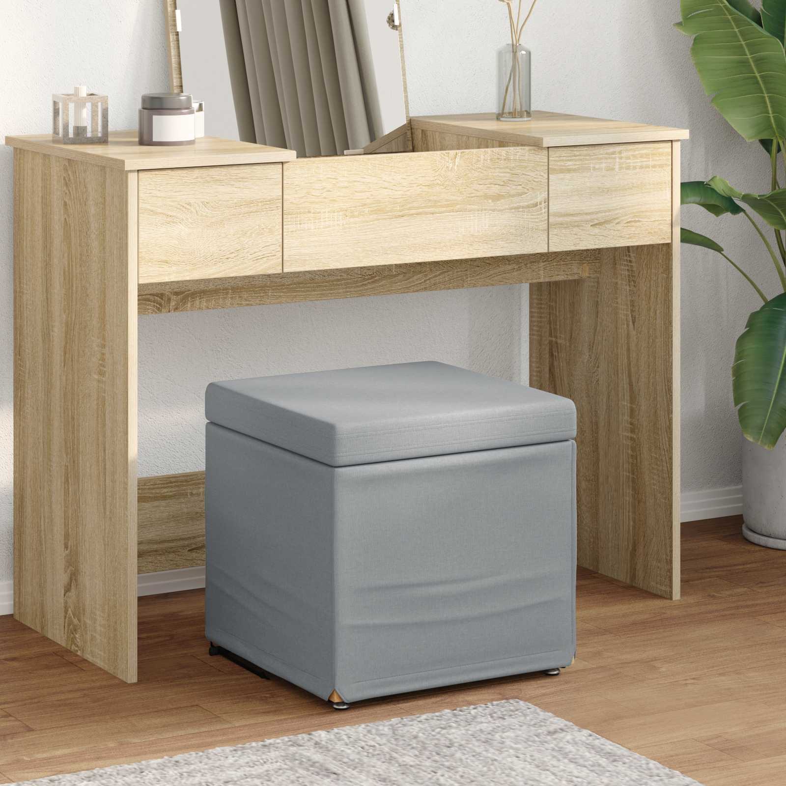 Pouf Grigio chiaro Tessuto e Legno Ingegnerizzato