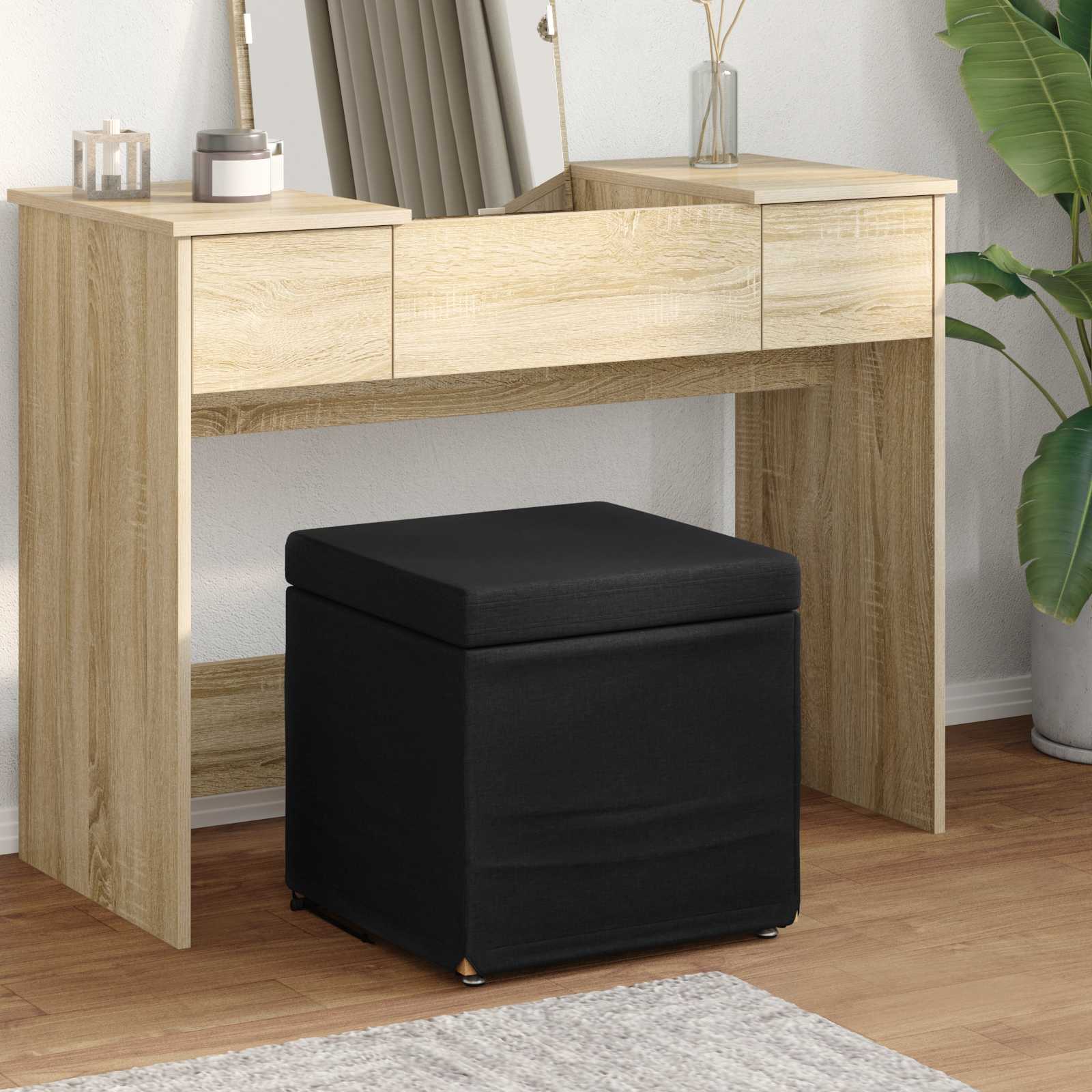 Pouf Nero 41 x 41 x 40 cm Tessuto e Legno Ingegnerizzato