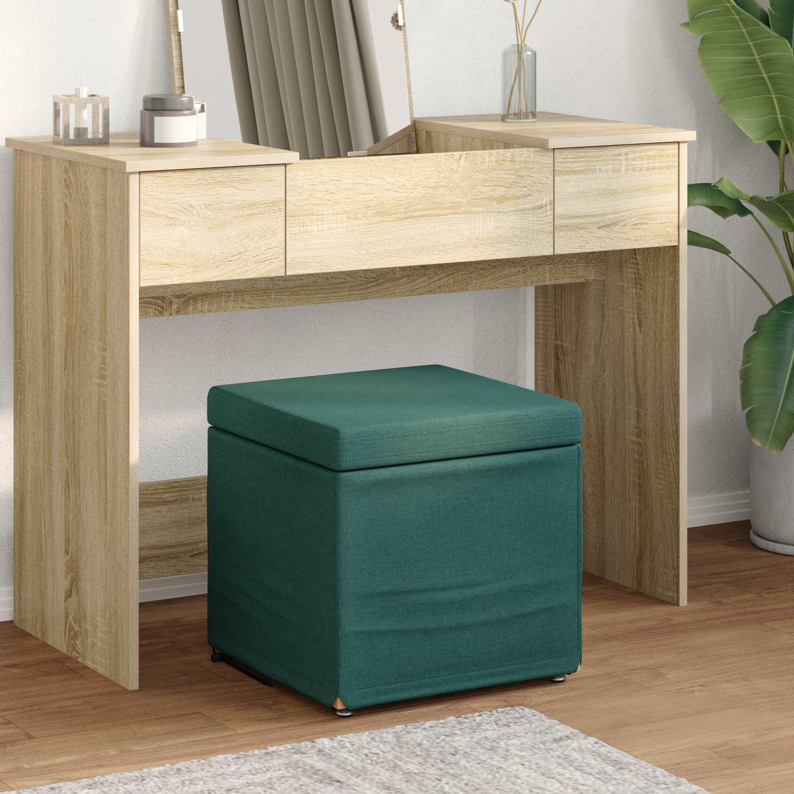 Pouf Verde Scuro 41 x 41 x 40 cm Tessuto e Legno Ingegnerizzato