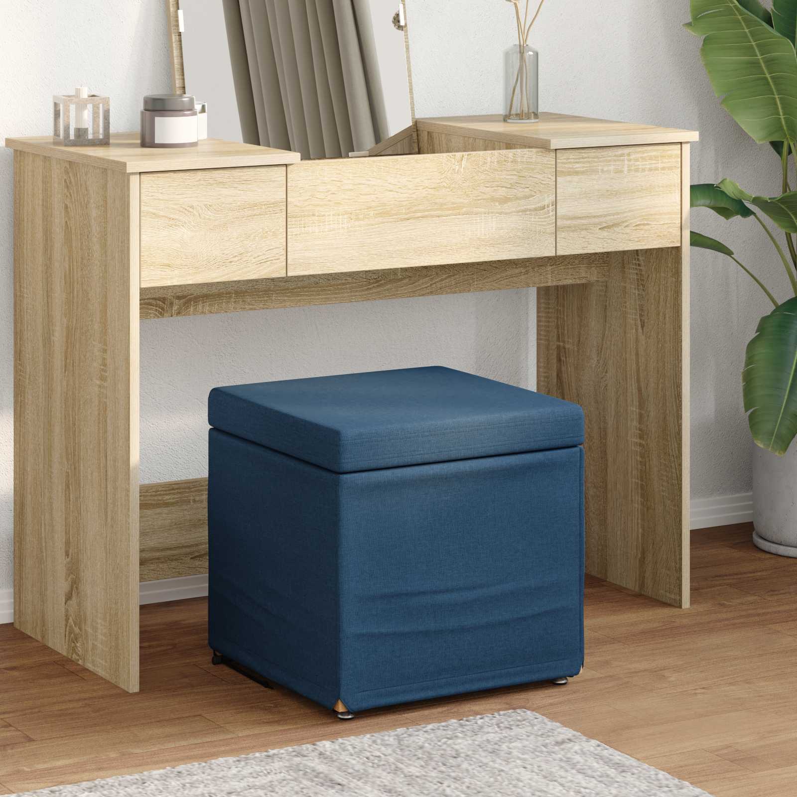 Pouf Blu 41 x 41 x 40 cm Tessuto e Legno Ingegnerizzato