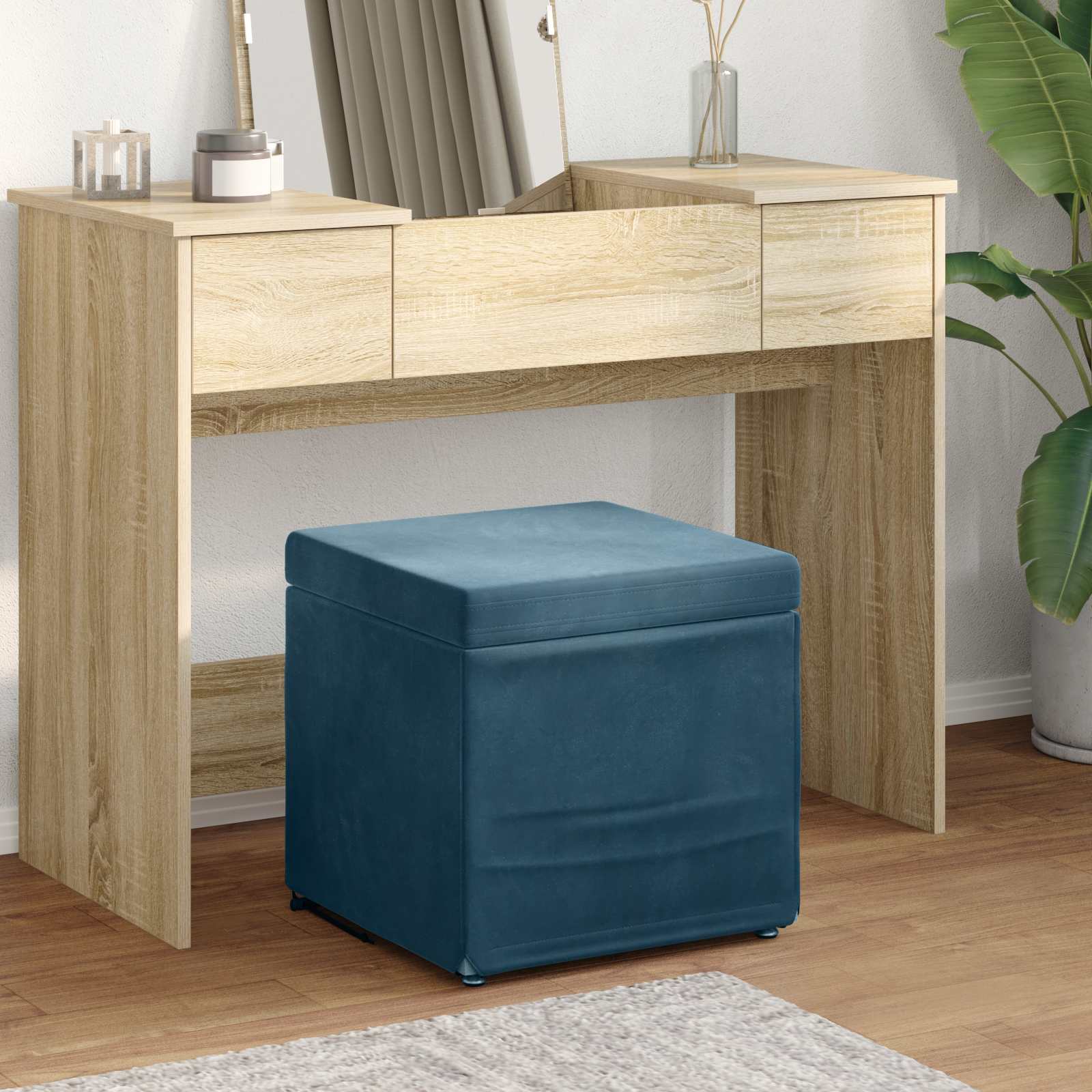 Pouf Blu 41 x 41 x 40 cm Velluto e Legno Ingegnerizzato