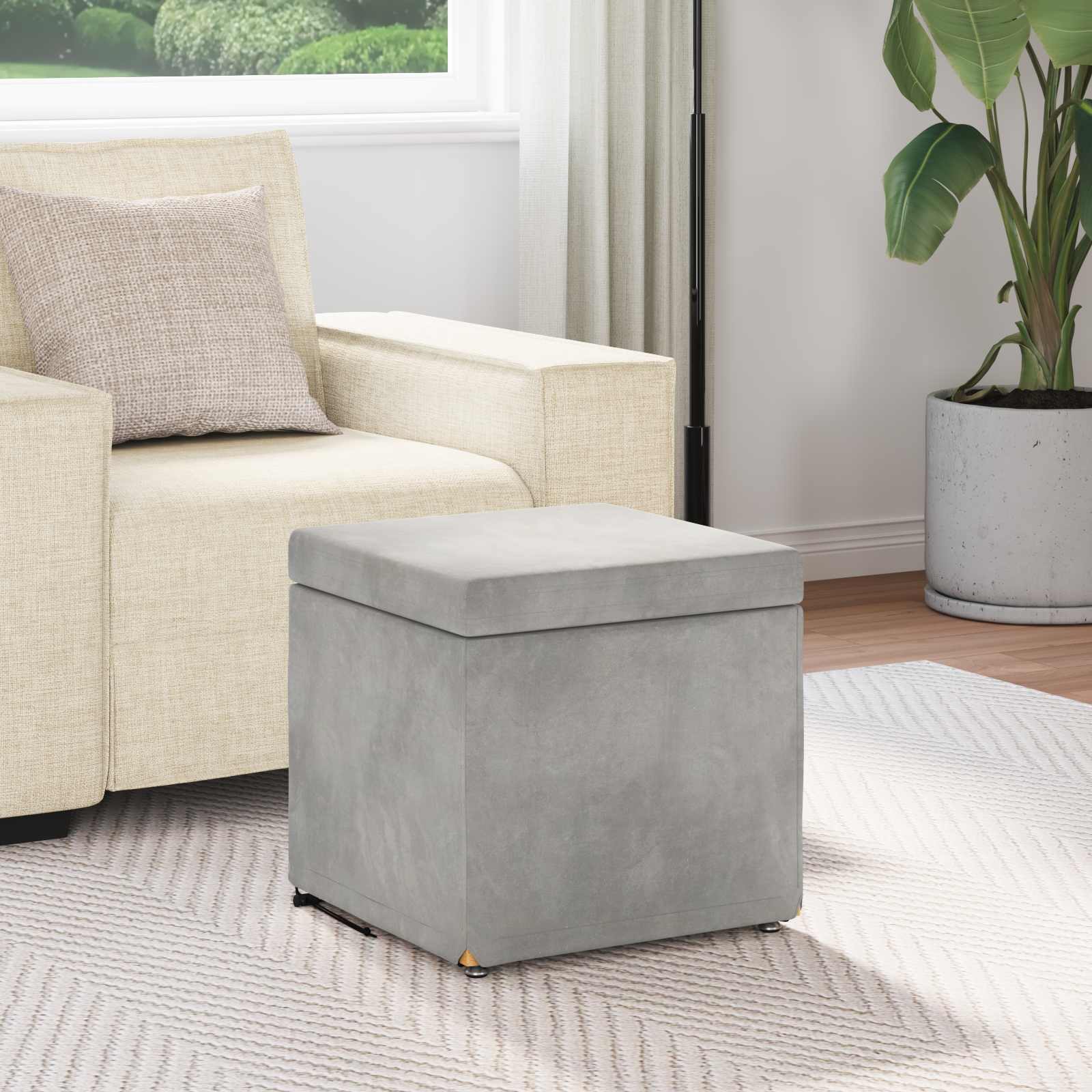 Pouf Grigio chiaro Velluto e Legno Ingegnerizzato