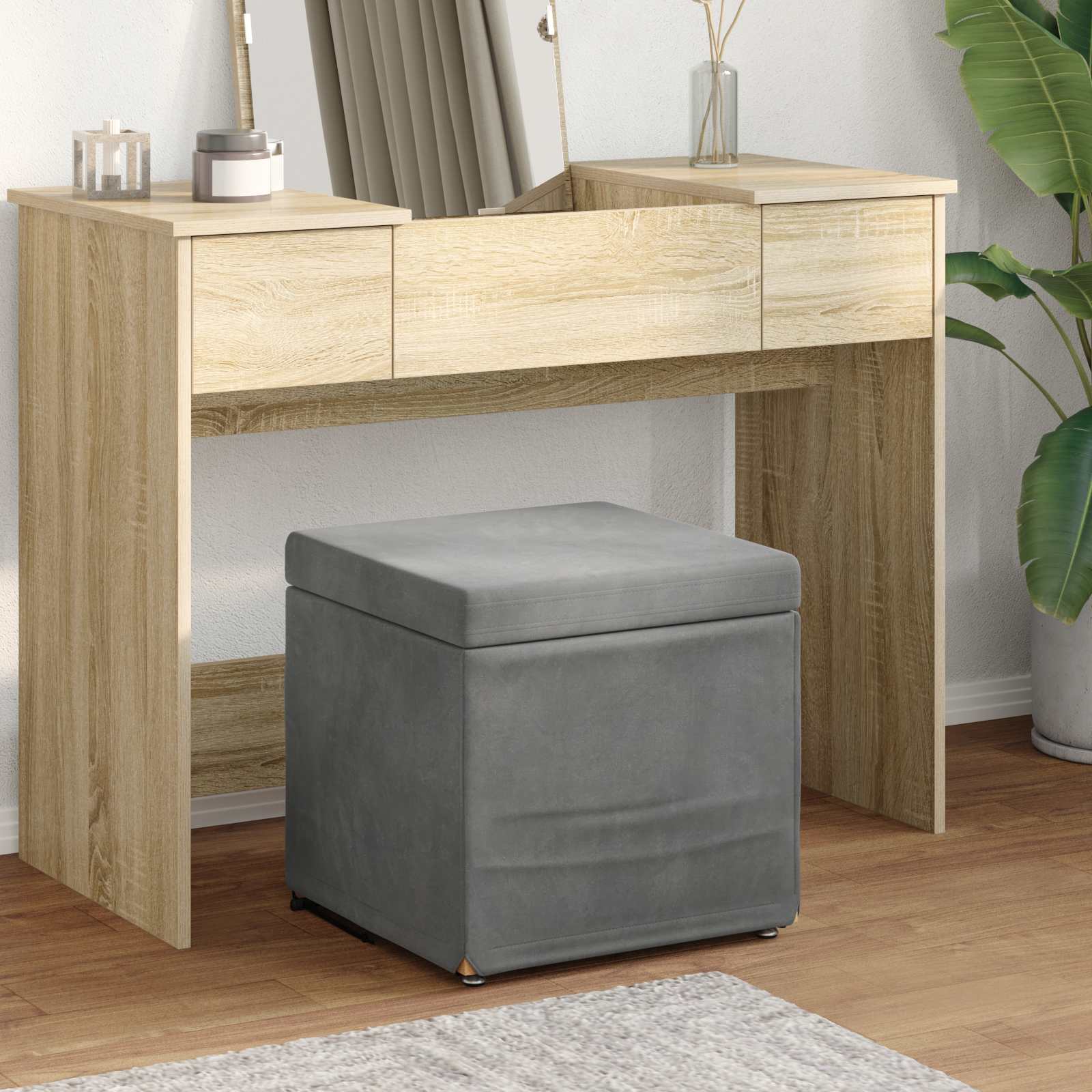 Pouf Grigio scuro Velluto e Legno Ingegnerizzato